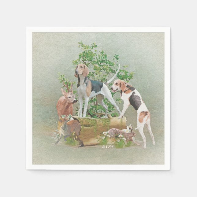 Serviette En Papier Chasse aux chiens (Devant)