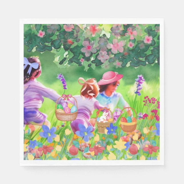 Serviette En Papier Chasse aux oeufs de Pâques (Devant)