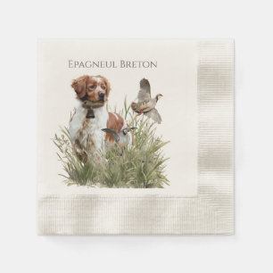 Serviette En Papier Chasse avec un chien breton, Art