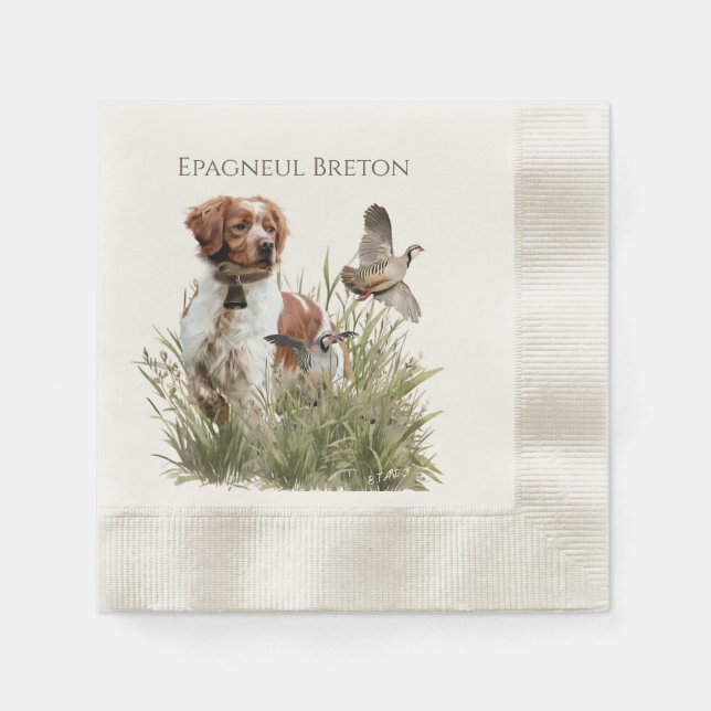Serviette En Papier Chasse avec un chien breton, Art (Devant)