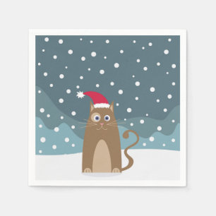 Serviette En Papier Chat à chapeau santa de Noël
