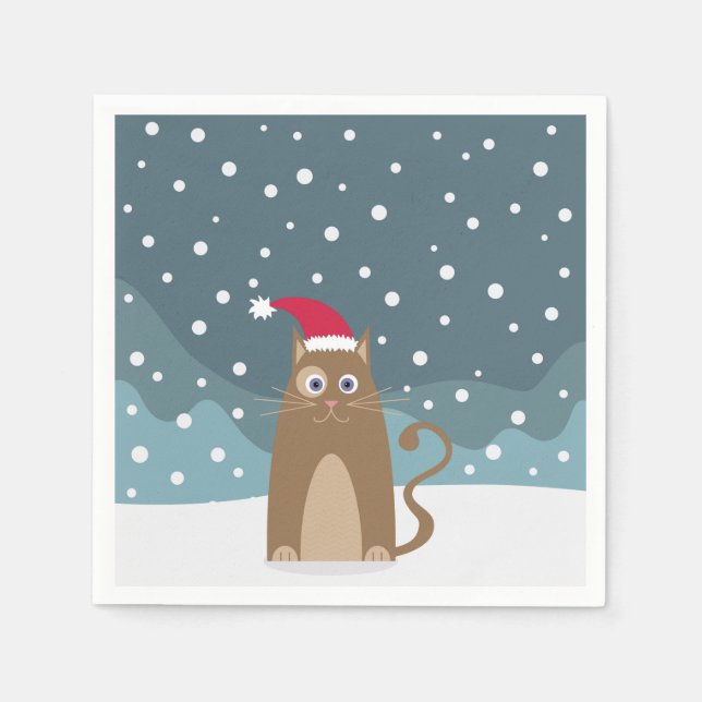 Serviette En Papier Chat à chapeau santa de Noël (Devant)