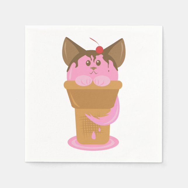 Serviette En Papier Chat à crème glacée fraise (Devant)