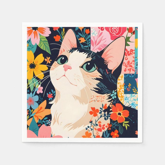 Serviette En Papier Chat à écailles florales (Devant)