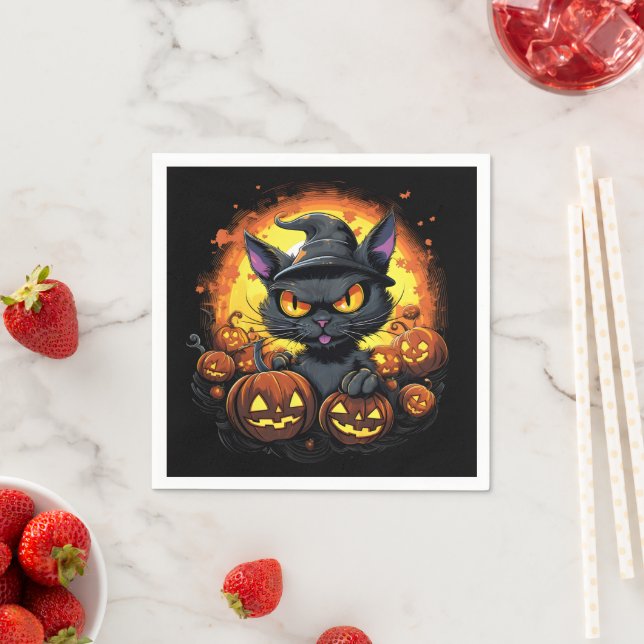 Serviette En Papier Chat à sorcière Éffrayant Halloween (En situation)
