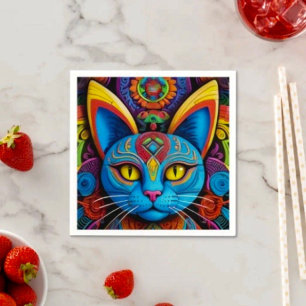 Serviette En Papier Chat abstrait aux yeux jaunes