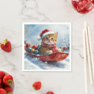 Serviette En Papier Chat abyssinien en sledge laissez-le neiger Noël
