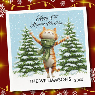 Serviette En Papier Chat Amusant Joyeux Noël Plus Heureux