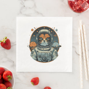Serviette En Papier Chat-astronaute sur les astéroïdes