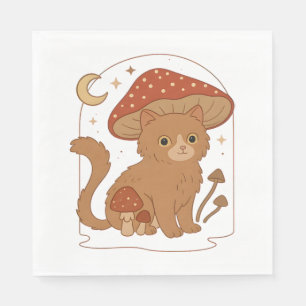 Serviette En Papier Chat aux champignons de Cottagecore avec Casquette