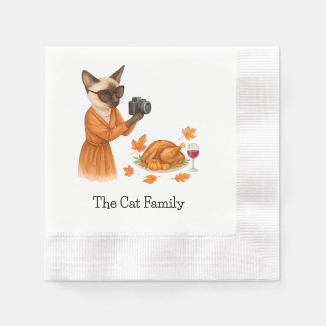 Serviette En Papier Chat avec dinde pour Thanksgiving (Devant)