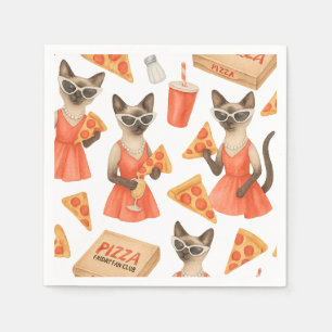 Serviette En Papier Chat avec pizza pour les amoureux de chats siamois