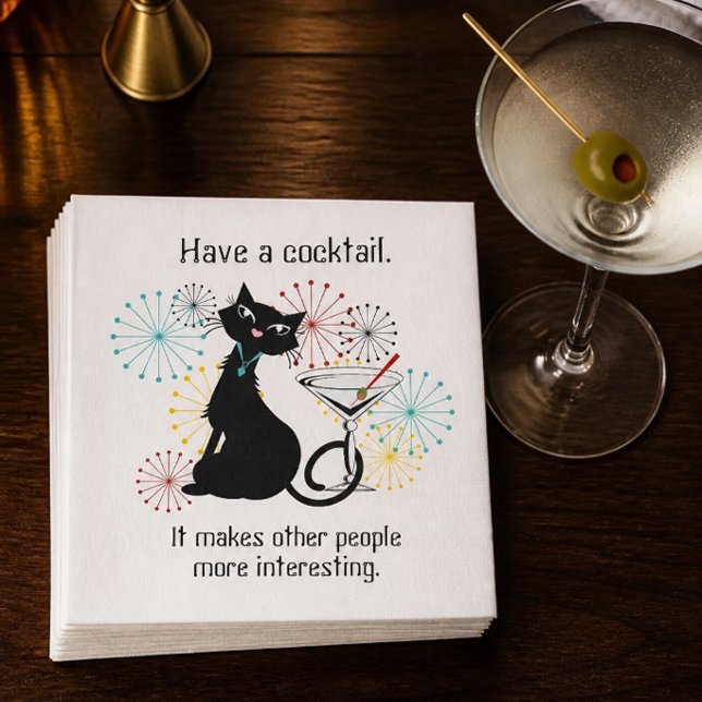 Serviette en papier Chat avec Verre à Martini (Créateur téléchargé)