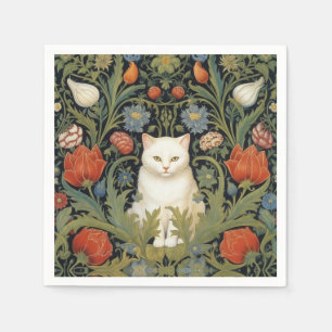 Serviette En Papier Chat blanc Art nouveau dans le jardin