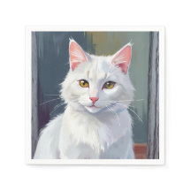 Chat Blanc | Peinture de Chat de Compagnie à l'Aqu