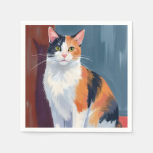 Serviette En Papier Chat calico   Chaton joli félin animal de compagni