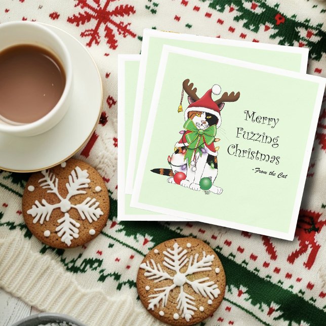 Serviette En Papier Chat Calico de Noël amusant (Créateur téléchargé)