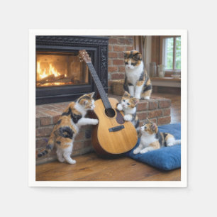 Serviette En Papier Chat calicot avec chatons et guitare