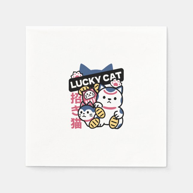 Serviette En Papier Chat Chanceux Maneki Neko – Chat de la Chance Japo (Devant)