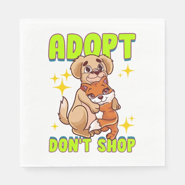 Serviette En Papier Chat Chien mignon Adopter Ne pas Acheter (Devant)