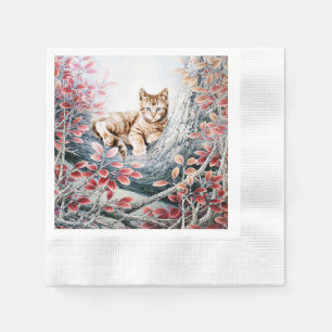 Serviette En Papier Chat chinois d'art de chat dans l'arbre