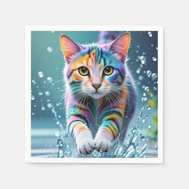 Serviette En Papier Chat coloré, éclaboussure, peinture, classement de (Devant)