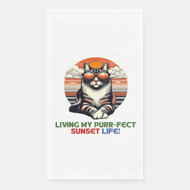 Serviette En Papier Chat Cool coucher de soleil (Devant)