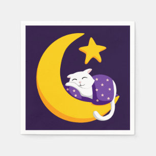Serviette En Papier Chat couché sur Crescent Moon Star Ramadan