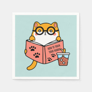 Serviette En Papier Chat Cute Kawaii lisant un livre