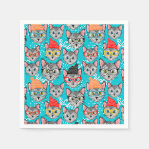 Serviette En Papier Chat dans le casquette