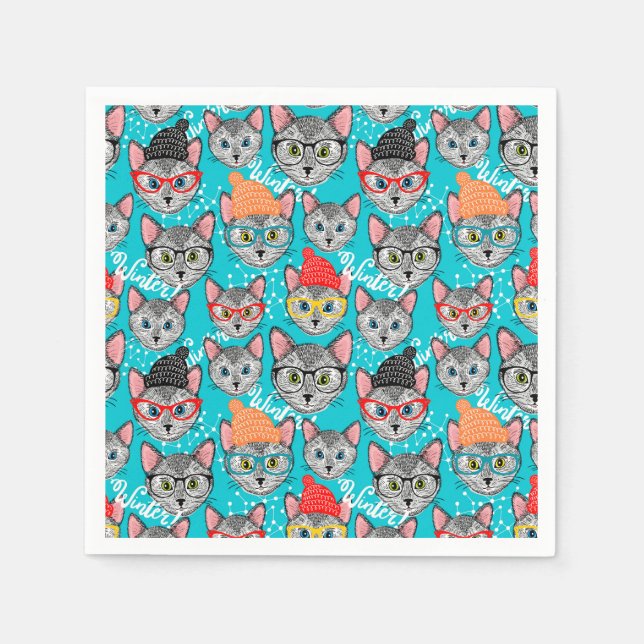 Serviette En Papier Chat dans le casquette (Devant)