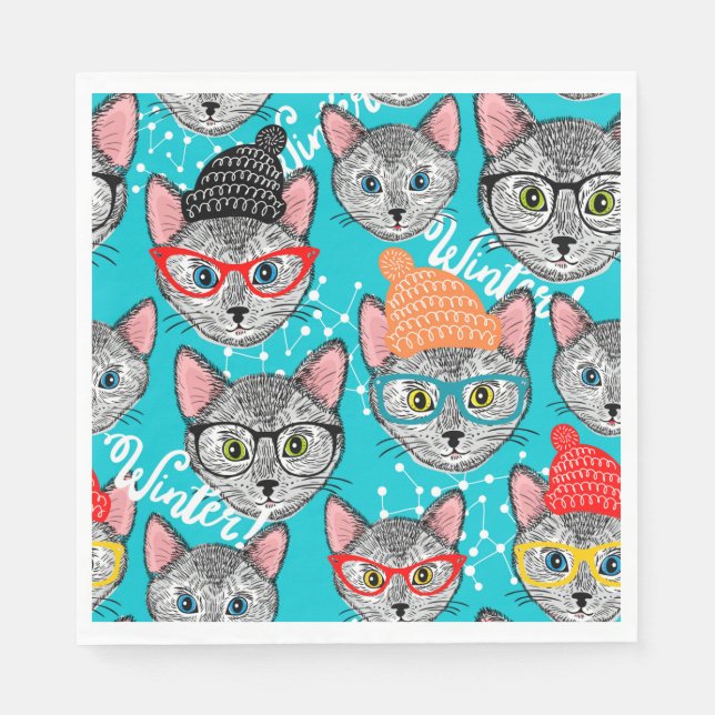 Serviette En Papier Chat dans le casquette (Devant)