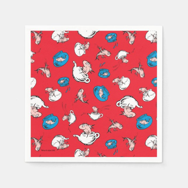 Serviette En Papier Chat Dans Le Casquette | Le Motif rouge poisson (Devant)