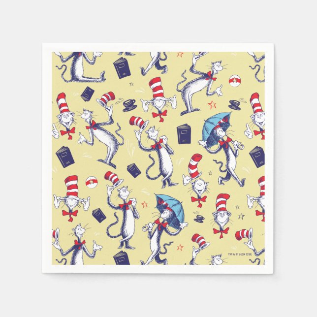 Serviette En Papier Chat dans le Chapeau | Motif Jaune (Devant)
