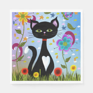 Serviette En Papier Chat Dans Un Jardin Art Abstrait