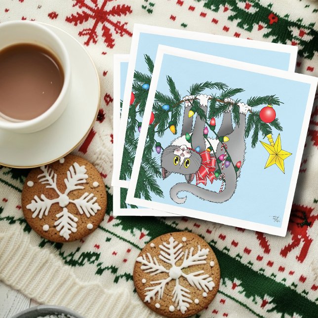 Serviette En Papier Chat d'arbre de Noël à pendre drôle (Créateur téléchargé)