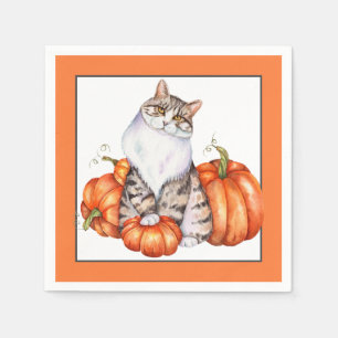 Serviette En Papier Chat d'automne et citrouilles