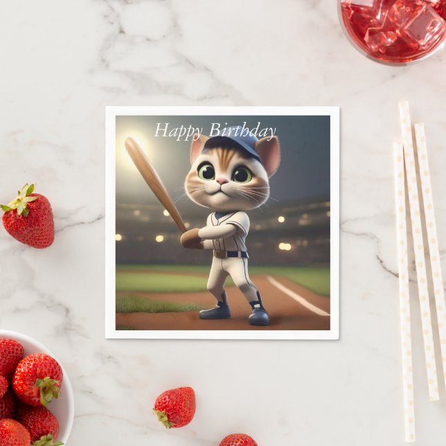 Serviette En Papier Chat de baseball drôle en 3D, (En situation)