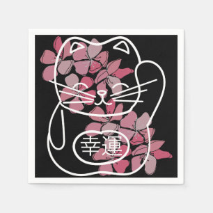 Serviette En Papier Chat de bonne chance japonais avec fleurs Sakura r