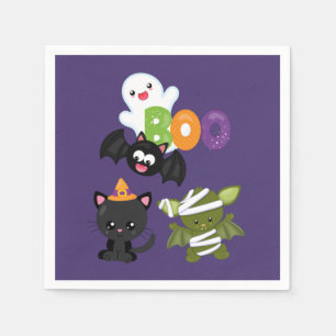 Serviette En Papier Chat de Cute Halloween, bat, mummy et ghost