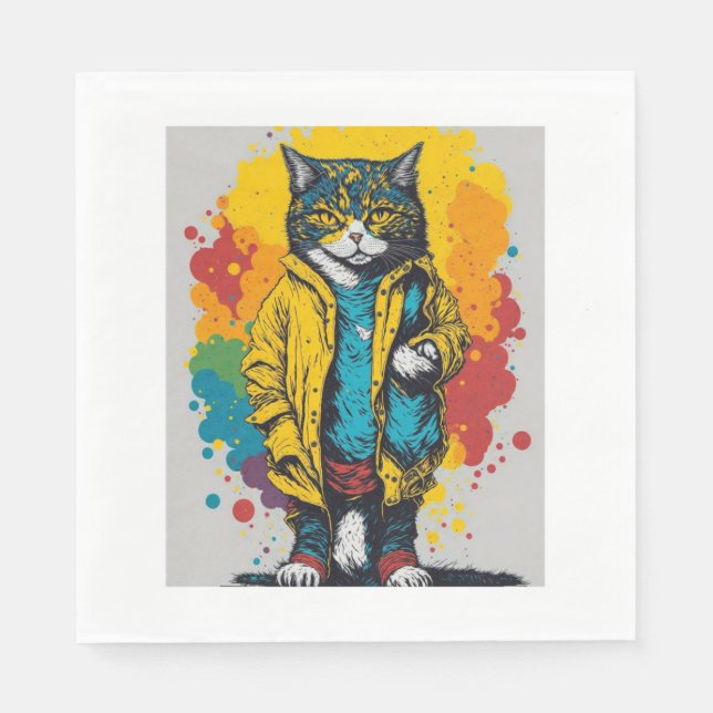 Serviette En Papier chat de dessin animé   (Devant)