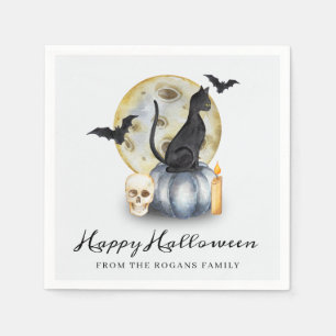 Serviette En Papier Chat de Halloween effrayant Citrouille
