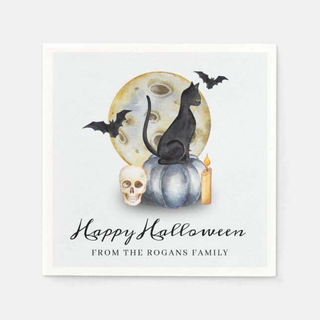 Serviette En Papier Chat de Halloween effrayant Citrouille (Devant)