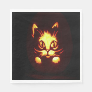 Serviette En Papier Chat de Halloween lumineux orange jaune