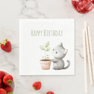 Serviette En Papier Chat de jardin avec plante d'anniversaire