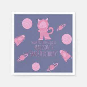 Serviette En Papier Chat de l'espace Galaxie Rose Anniversaire