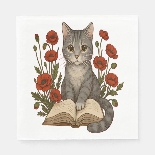 Serviette En Papier Chat de livres - Chat de lecture mignonne avec des (Devant)