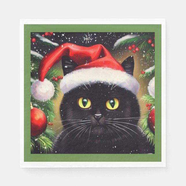 Serviette En Papier Chat de Noël 6 (Devant)