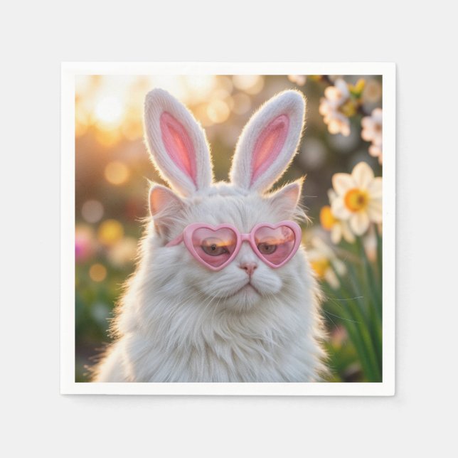 Serviette En Papier Chat de Pâques avec des oreilles de lapin (Devant)