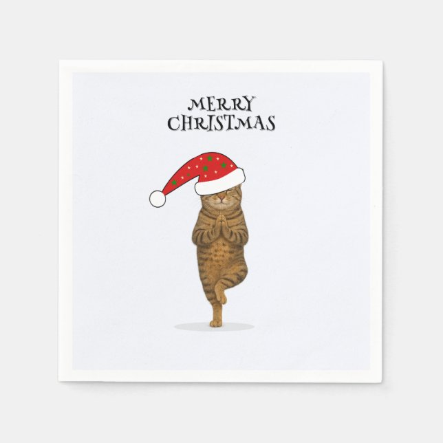Serviette En Papier Chat de yoga de Noël votre texte (Devant)
